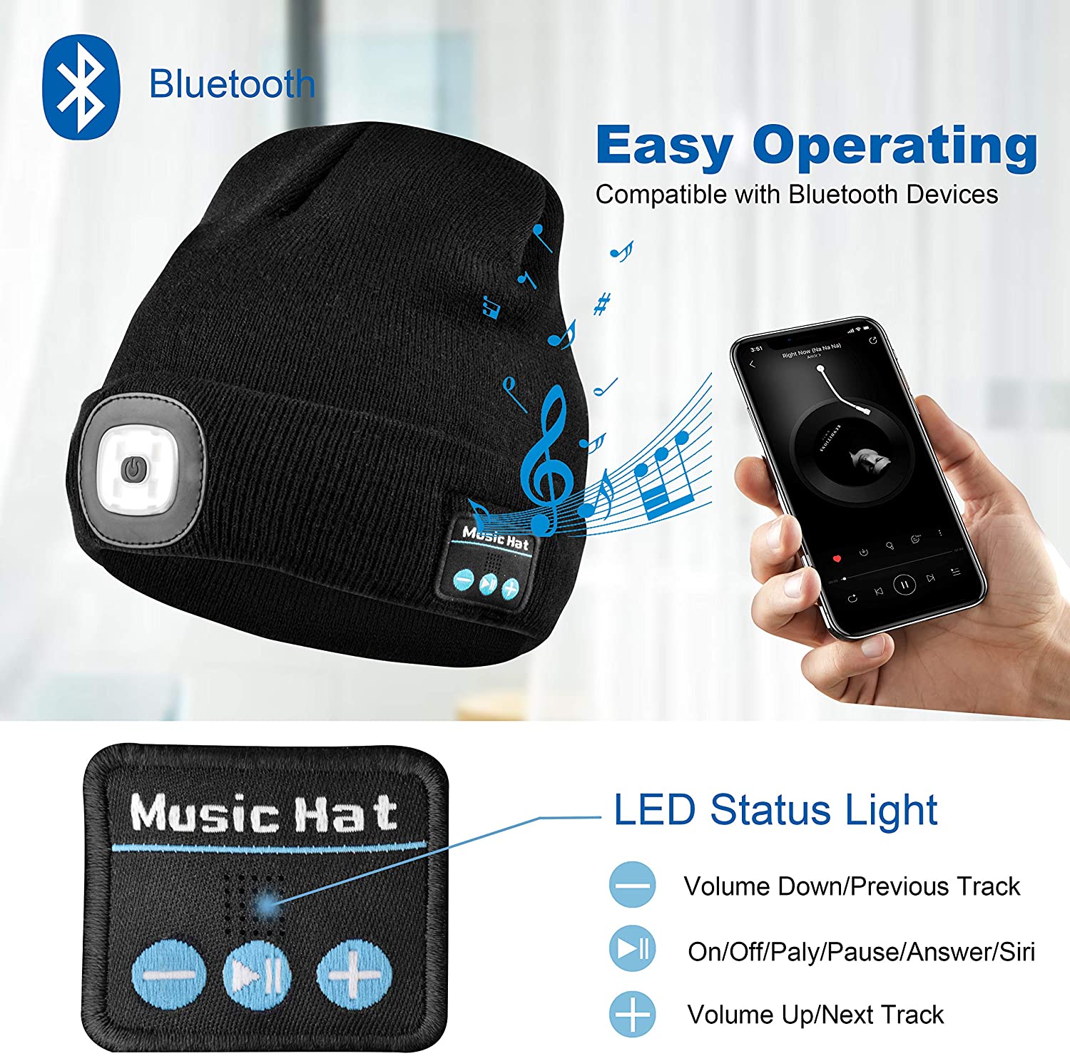 Smartlue™ - Lue med lykt og musikk - Makschill