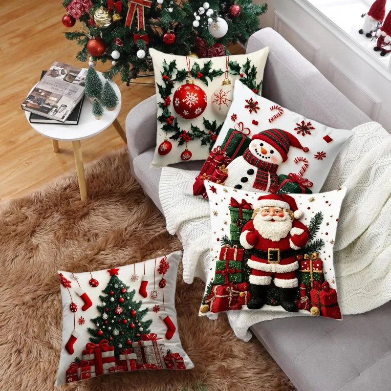 45x45cm Linen Plush Cartoon Snowman Print Throw Pillowcase Santa Cluas Xmas Merry Christmas Decor 2025 Happy New Year 2026 - Makschill