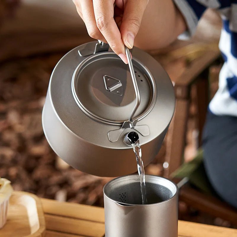 Camping Titanium Water Kettle 980ml Ultralight Cooking Kettle Tea Coffee Pot - Makschill