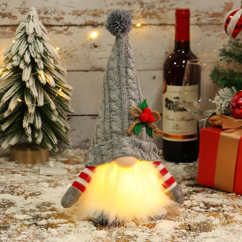 30cm Glowing Knitted Gnome Doll Couple with Led Night Light 2025 Christmas Decorations Home Xmas Tree Decor New Year 2026 Gift - Makschill