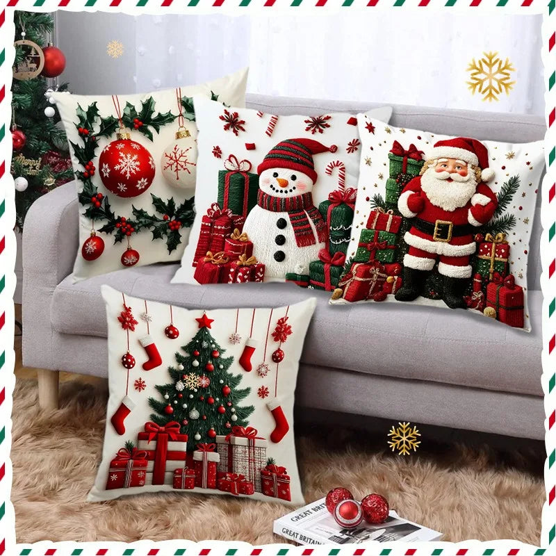 45x45cm Linen Plush Cartoon Snowman Print Throw Pillowcase Santa Cluas Xmas Merry Christmas Decor 2025 Happy New Year 2026 - Makschill