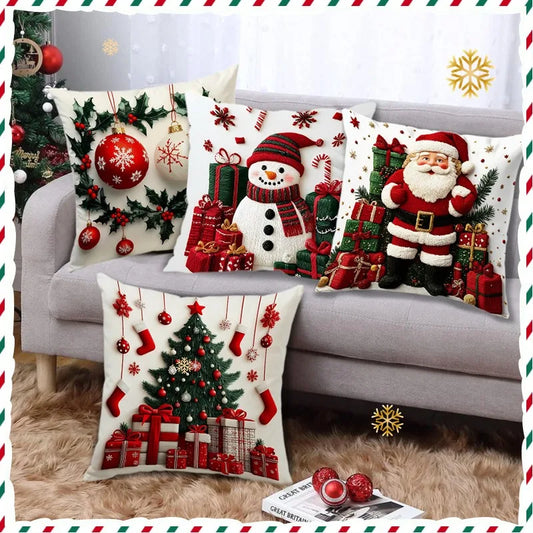 45x45cm Linen Plush Cartoon Snowman Print Throw Pillowcase Santa Cluas Xmas Merry Christmas Decor 2025 Happy New Year 2026 - Makschill