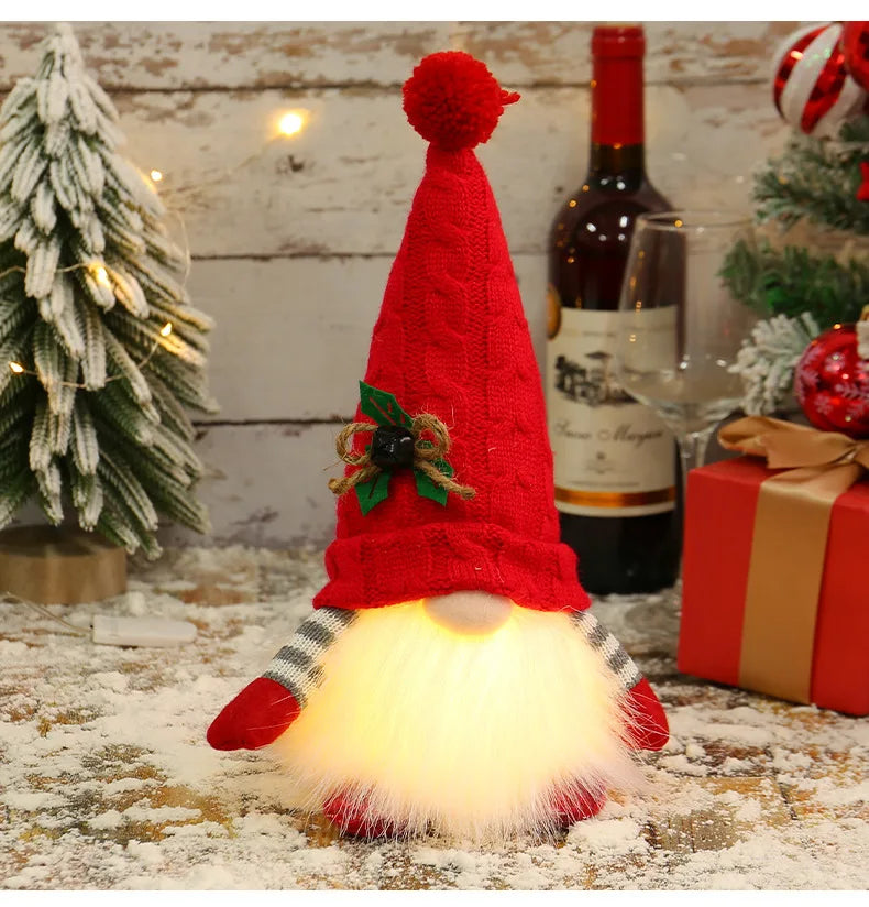 30cm Glowing Knitted Gnome Doll Couple with Led Night Light 2025 Christmas Decorations Home Xmas Tree Decor New Year 2026 Gift - Makschill