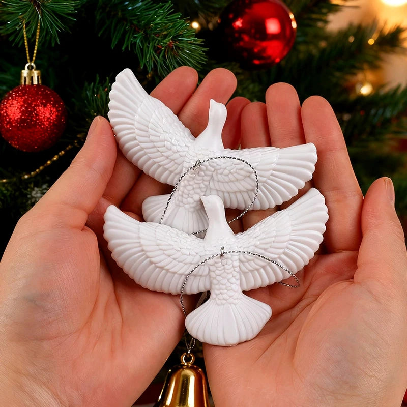 1/4pcs Resin White Dove Christmas Ornaments Xmas Tree Hanging Pendants 2026 New Year Party Home Wall DIY Decoration Kids Gifts - Makschill