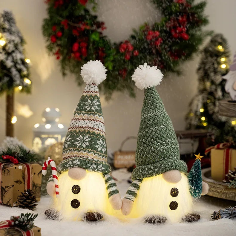 30cm Glowing Knitted Gnome Doll Couple with Led Night Light 2025 Christmas Decorations Home Xmas Tree Decor New Year 2026 Gift - Makschill