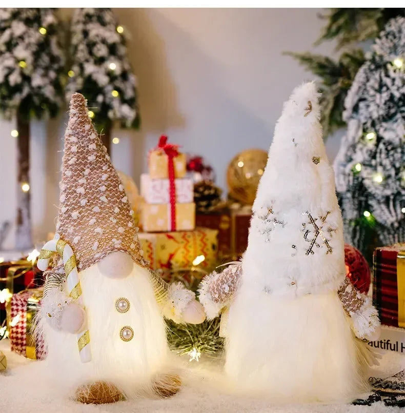 30cm Glowing Knitted Gnome Doll Couple with Led Night Light 2025 Christmas Decorations Home Xmas Tree Decor New Year 2026 Gift - Makschill