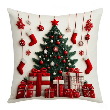 45x45cm Linen Plush Cartoon Snowman Print Throw Pillowcase Santa Cluas Xmas Merry Christmas Decor 2025 Happy New Year 2026 - Makschill