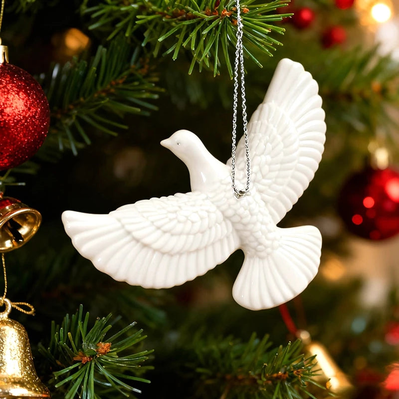 1/4pcs Resin White Dove Christmas Ornaments Xmas Tree Hanging Pendants 2026 New Year Party Home Wall DIY Decoration Kids Gifts - Makschill