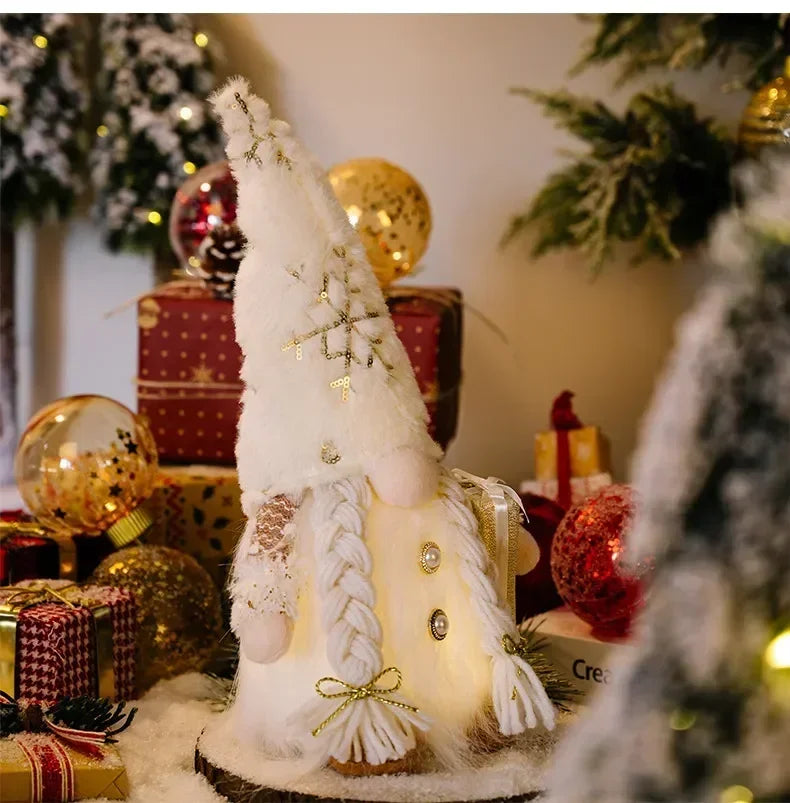 30cm Glowing Knitted Gnome Doll Couple with Led Night Light 2025 Christmas Decorations Home Xmas Tree Decor New Year 2026 Gift - Makschill