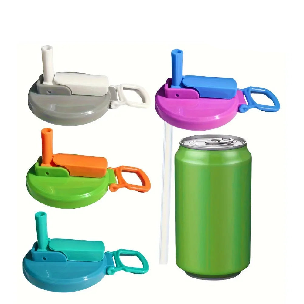 5.4cm Can Lid with Push-Button Straw Port - 4-Color Reusable Silicone Covers Soda/Cans, Leak-Proof Flip Top Tank Cover - Makschill