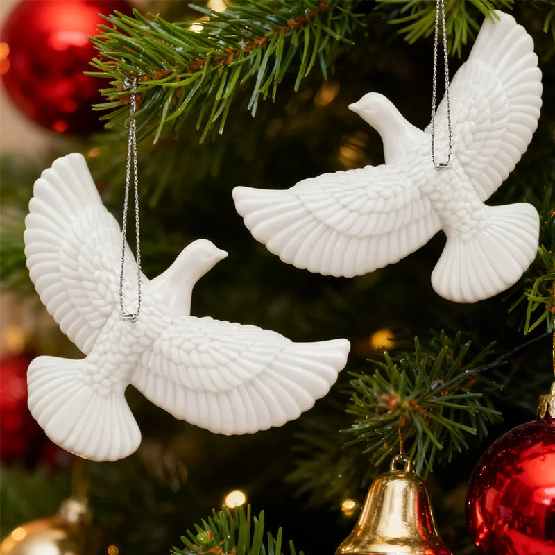 1/4pcs Resin White Dove Christmas Ornaments Xmas Tree Hanging Pendants 2026 New Year Party Home Wall DIY Decoration Kids Gifts - Makschill