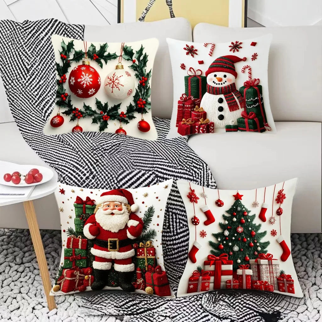 45x45cm Linen Plush Cartoon Snowman Print Throw Pillowcase Santa Cluas Xmas Merry Christmas Decor 2025 Happy New Year 2026 - Makschill