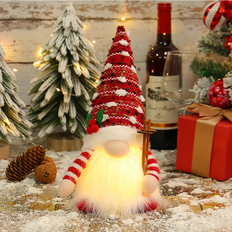 30cm Glowing Knitted Gnome Doll Couple with Led Night Light 2025 Christmas Decorations Home Xmas Tree Decor New Year 2026 Gift - Makschill