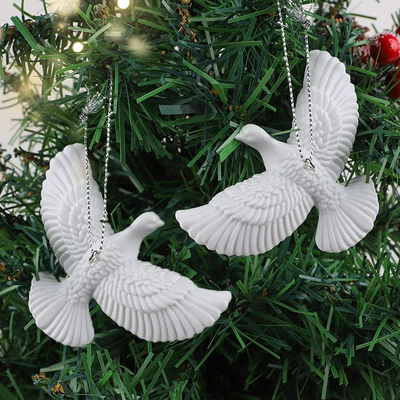 1/4pcs Resin White Dove Christmas Ornaments Xmas Tree Hanging Pendants 2026 New Year Party Home Wall DIY Decoration Kids Gifts - Makschill