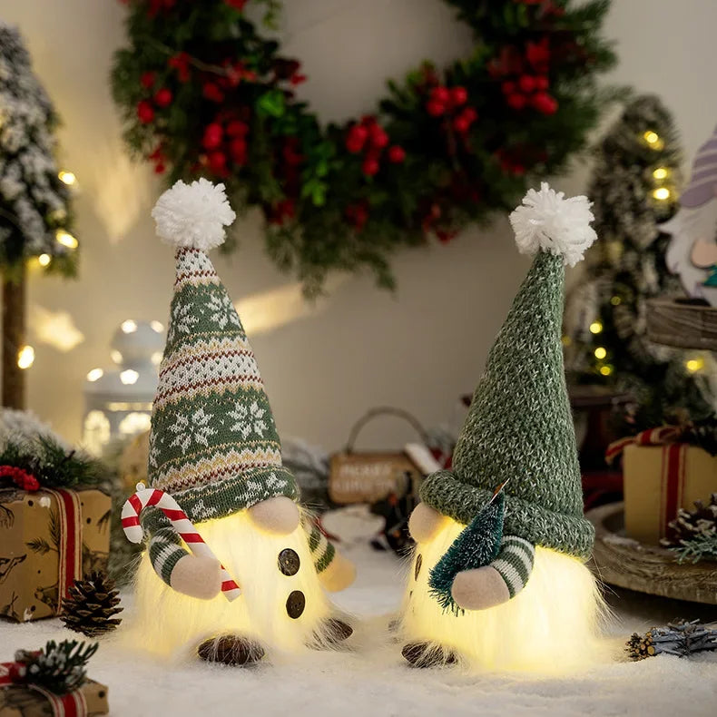 30cm Glowing Knitted Gnome Doll Couple with Led Night Light 2025 Christmas Decorations Home Xmas Tree Decor New Year 2026 Gift - Makschill