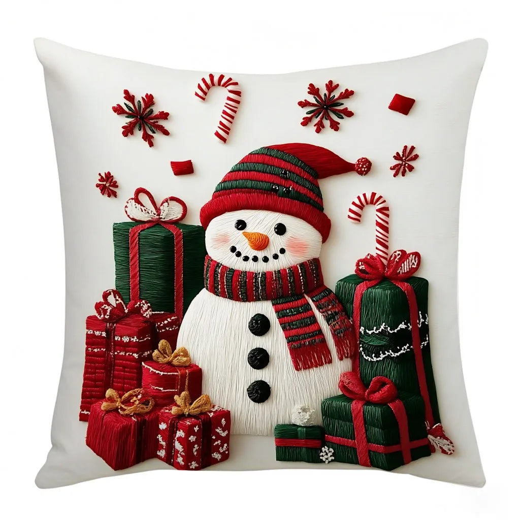 45x45cm Linen Plush Cartoon Snowman Print Throw Pillowcase Santa Cluas Xmas Merry Christmas Decor 2025 Happy New Year 2026 - Makschill