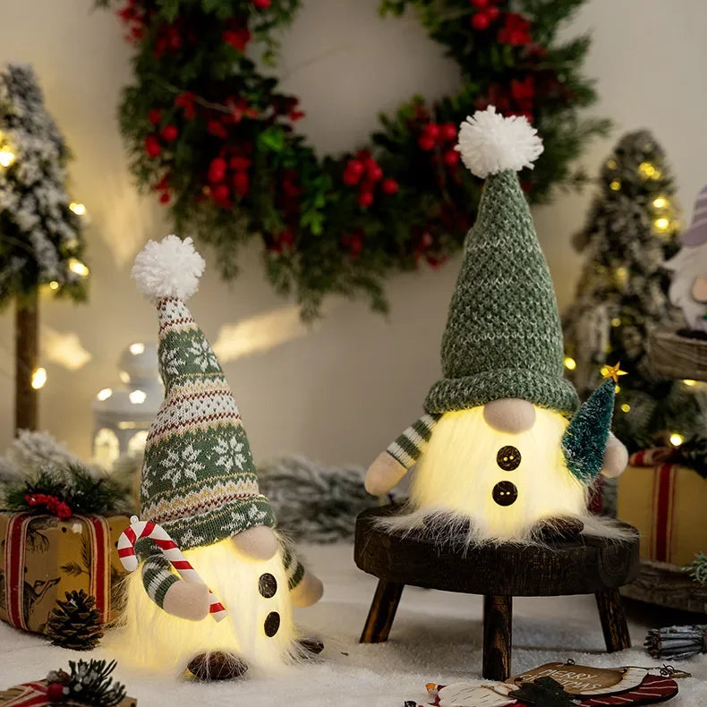 30cm Glowing Knitted Gnome Doll Couple with Led Night Light 2025 Christmas Decorations Home Xmas Tree Decor New Year 2026 Gift - Makschill