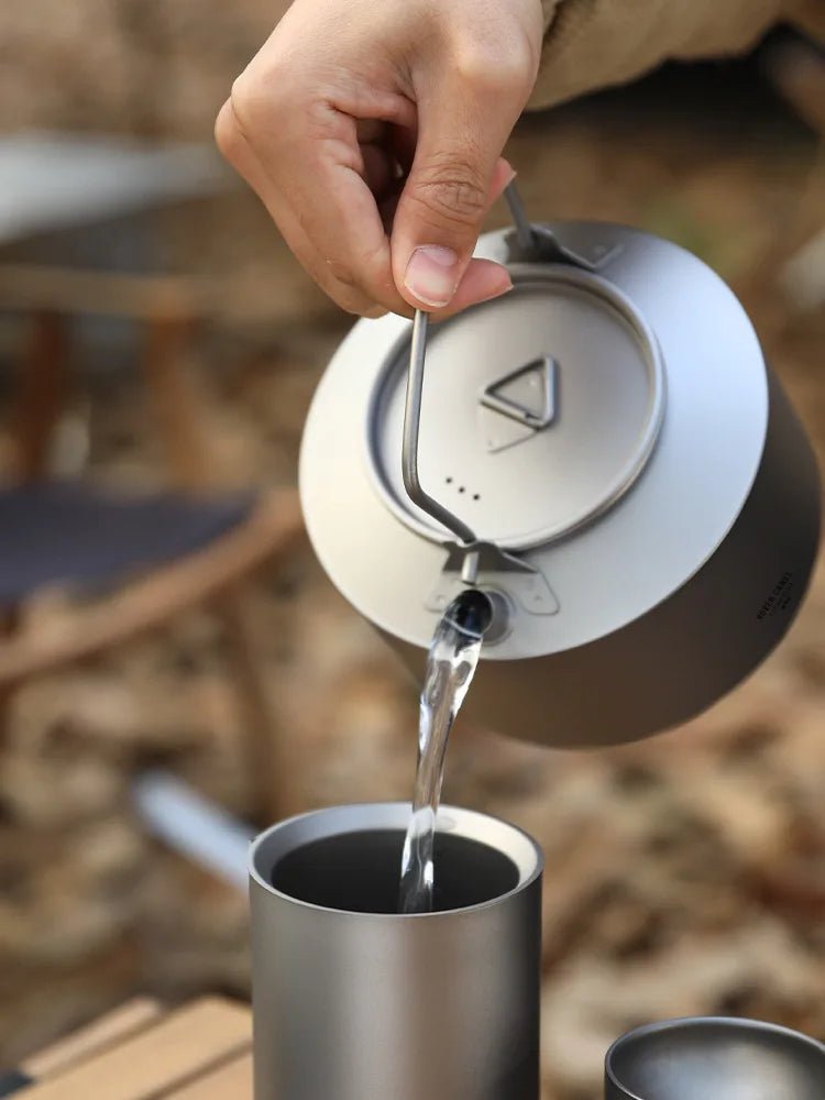Camping Titanium Water Kettle 980ml Ultralight Cooking Kettle Tea Coffee Pot - Makschill