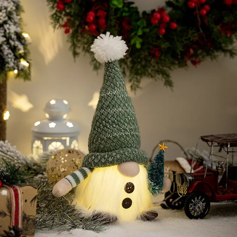 30cm Glowing Knitted Gnome Doll Couple with Led Night Light 2025 Christmas Decorations Home Xmas Tree Decor New Year 2026 Gift - Makschill