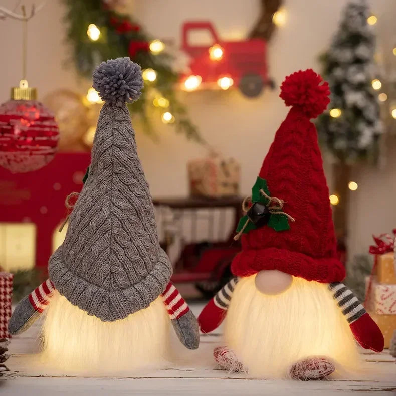 30cm Glowing Knitted Gnome Doll Couple with Led Night Light 2025 Christmas Decorations Home Xmas Tree Decor New Year 2026 Gift - Makschill