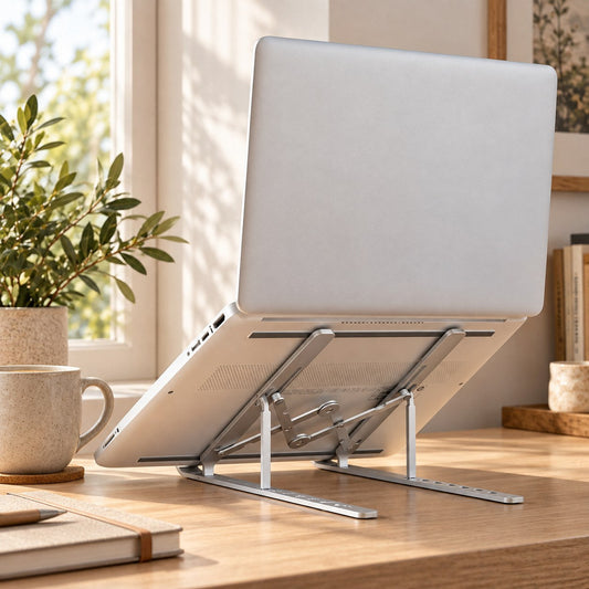 Justerbart laptopstativ på skrivebordet