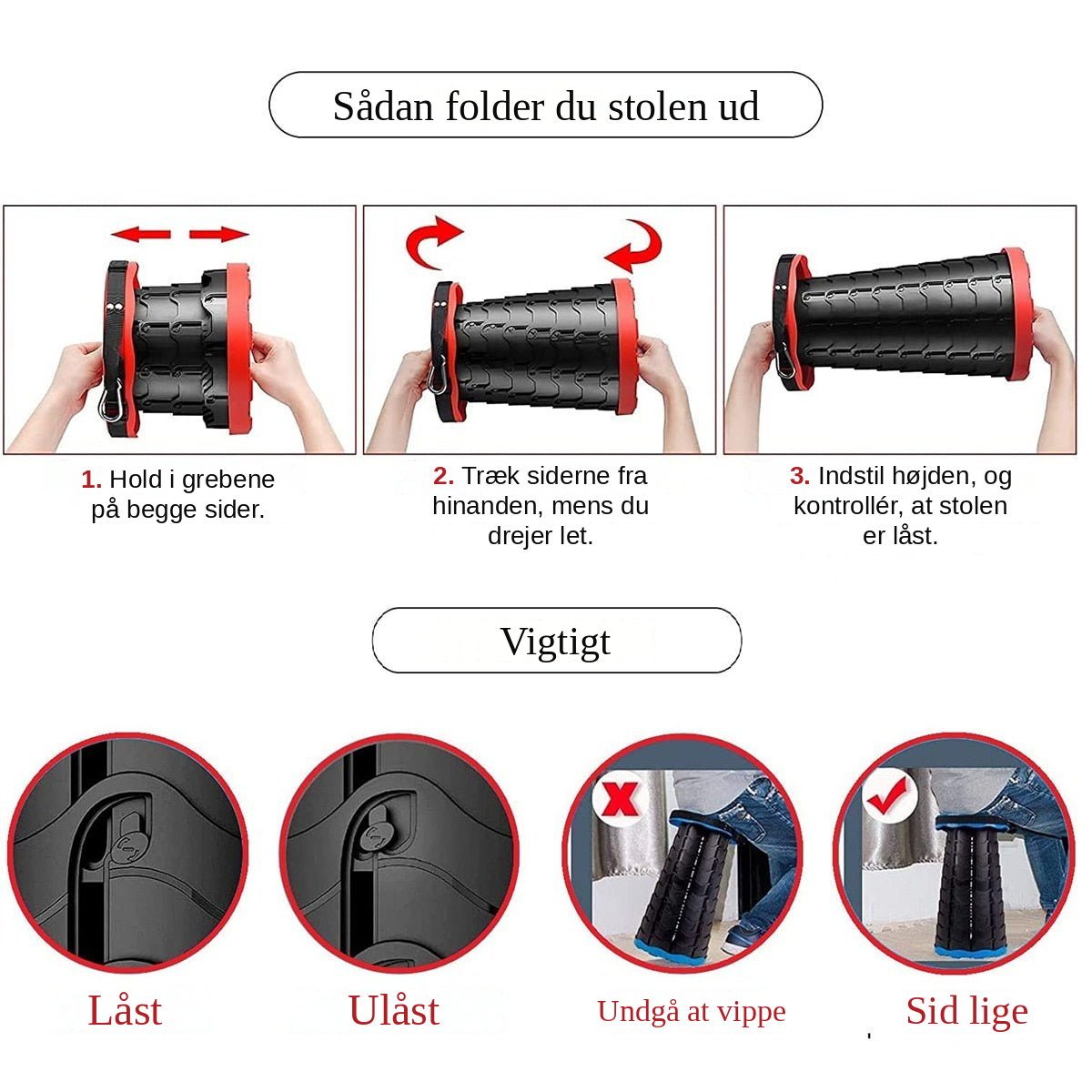 Sådan folder du Gennistolen ud og låser højden.