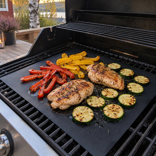 Grill&Chill grillmatte på grillristen med kylling, paprika og squash