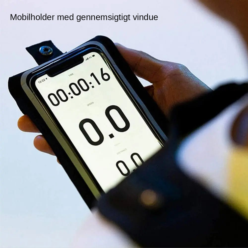 Jogging mobilholder med gennemsigtigt vindue.