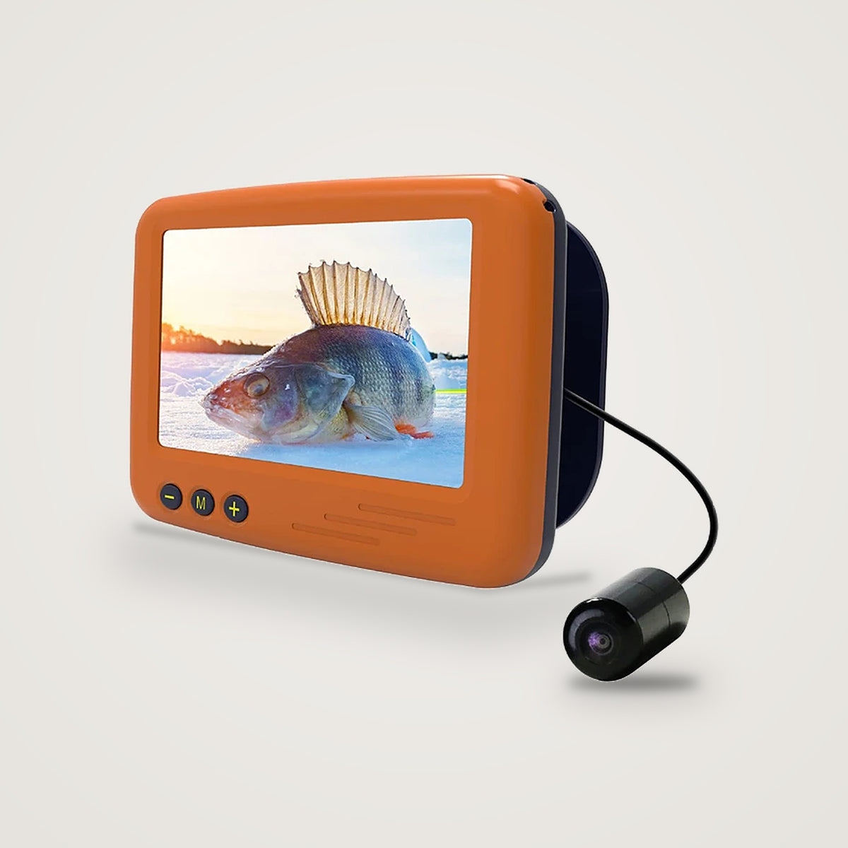Isøye undervannskamera med 4,3 tommers oransje skjerm og svart kamera på kabel