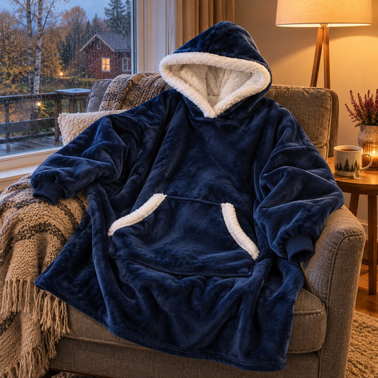 KoseHoodie i lenestolen en regnfull høstkveld