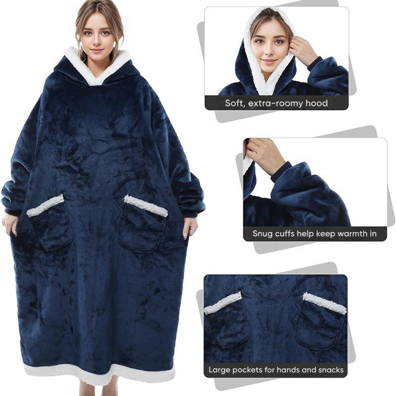 MegaHoodie in navy blue with a soft, extra-roomy hood, snug cuffs and large pockets.