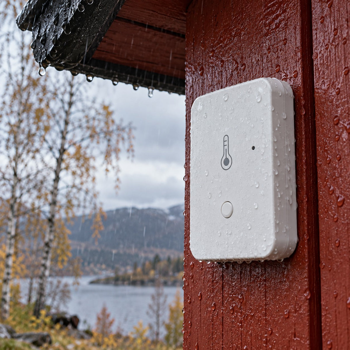 Utendørsføleren til VærVett henger ute og sender temperaturen trådløst