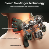 Velura 4D massage illustration showing five-finger contact points around the neck and shoulders; illustrative internal view