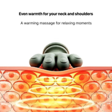 Original Velura massage illustration with English captions about warmth and relaxing moments