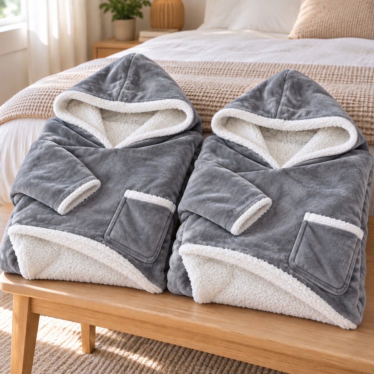 MegaHoodie DUO: to like, lange hoodies i samme farge med sherpa-fôr