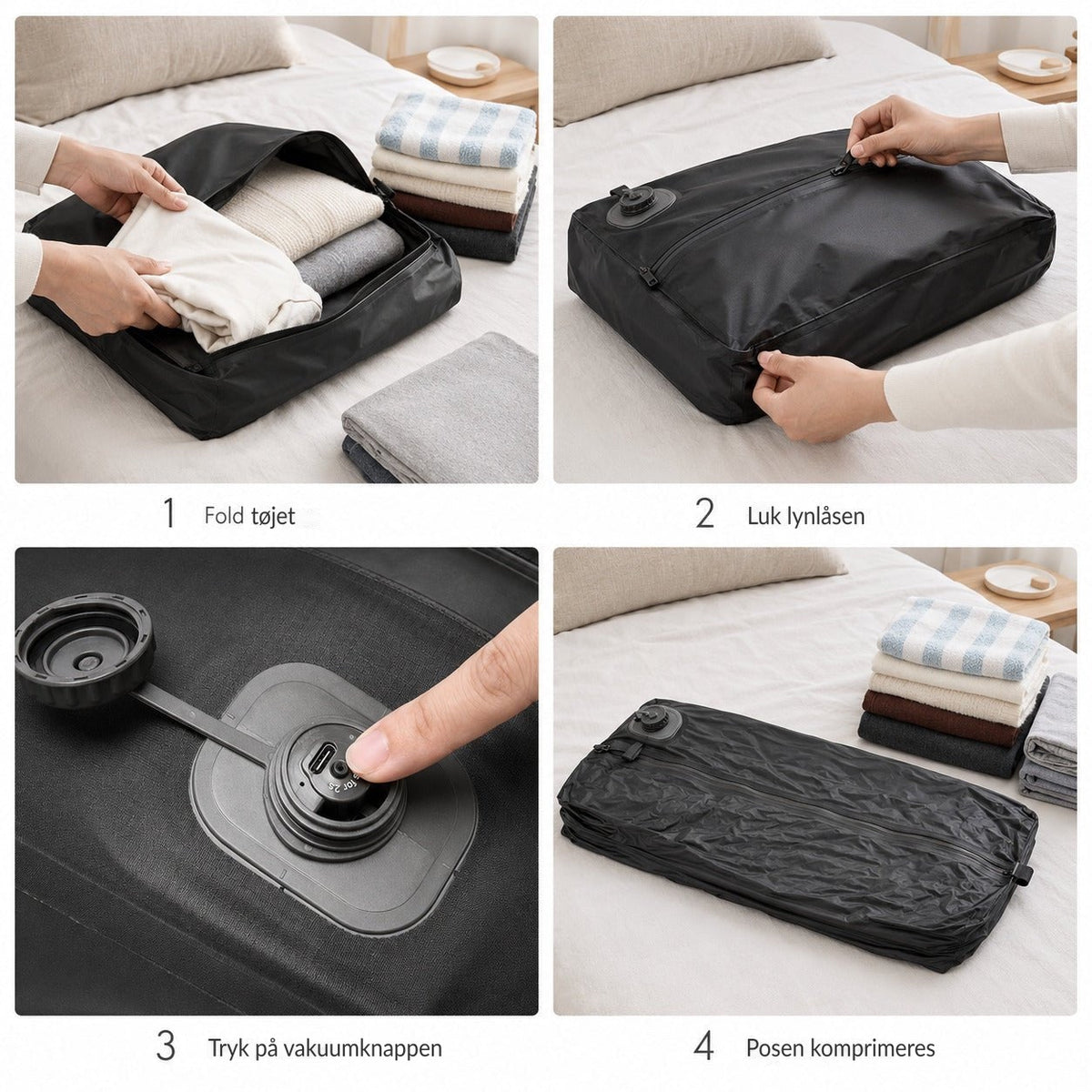 Reisepakk Pro™ – vakuumpose med elektrisk pumpe