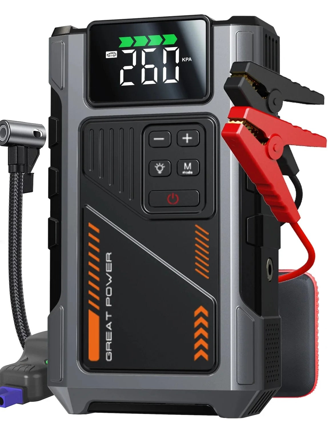 Sparkis jumpstarter med luftkompressor