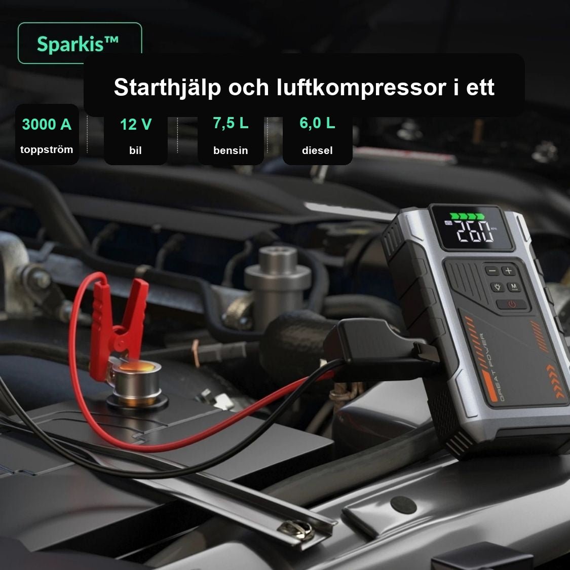 Sparkis™ - Jumpstarter med luftkompressor - Makschill