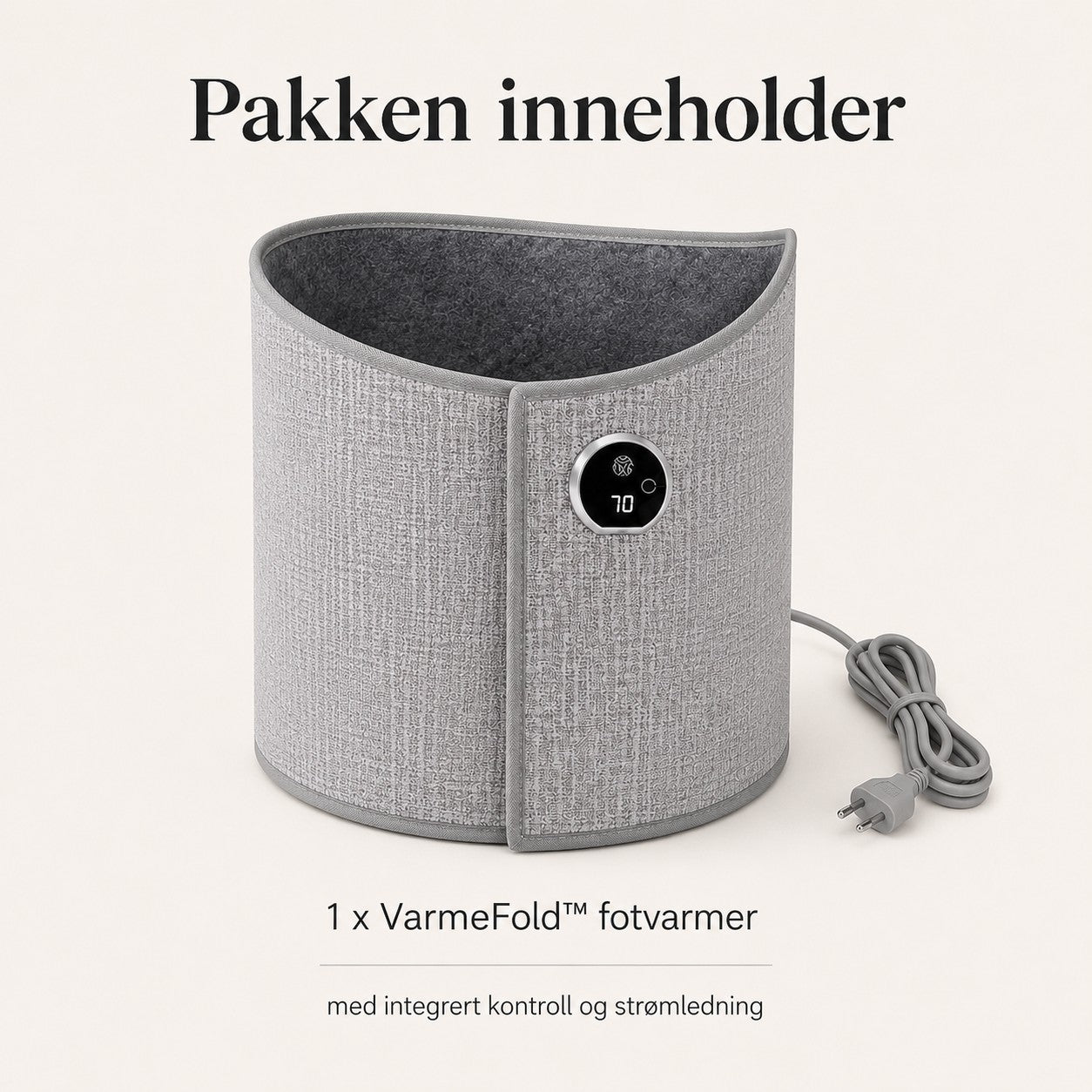 VarmeFold pakken inneholder fotvarmer og strømledning
