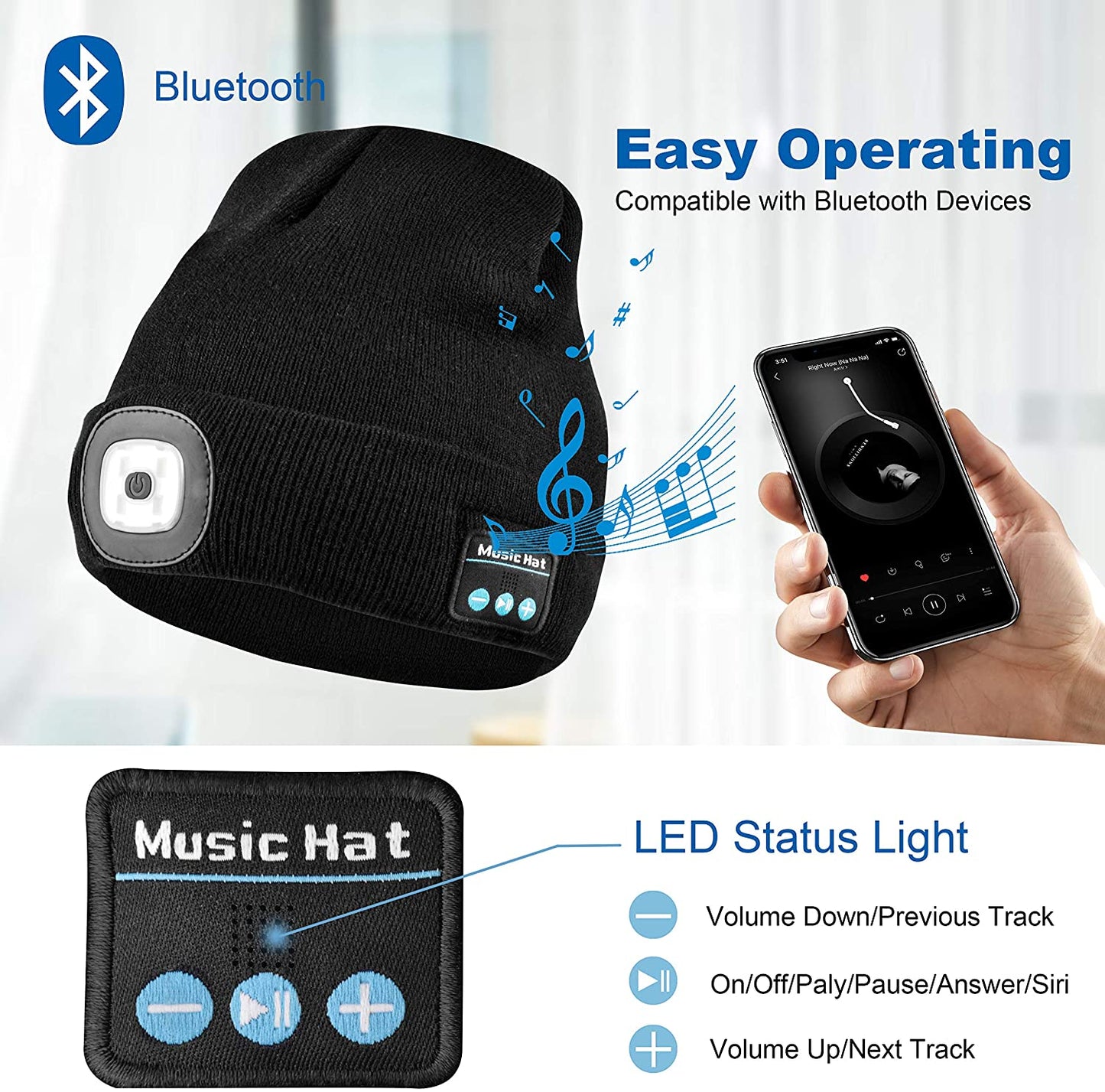 Smartlue™ - Lue med lykt og Bluetooth 5.0 - Makschill